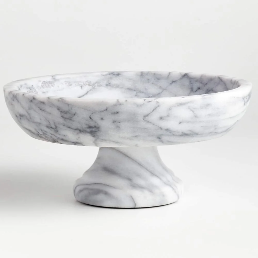 Footed grey marble fruit bowl
