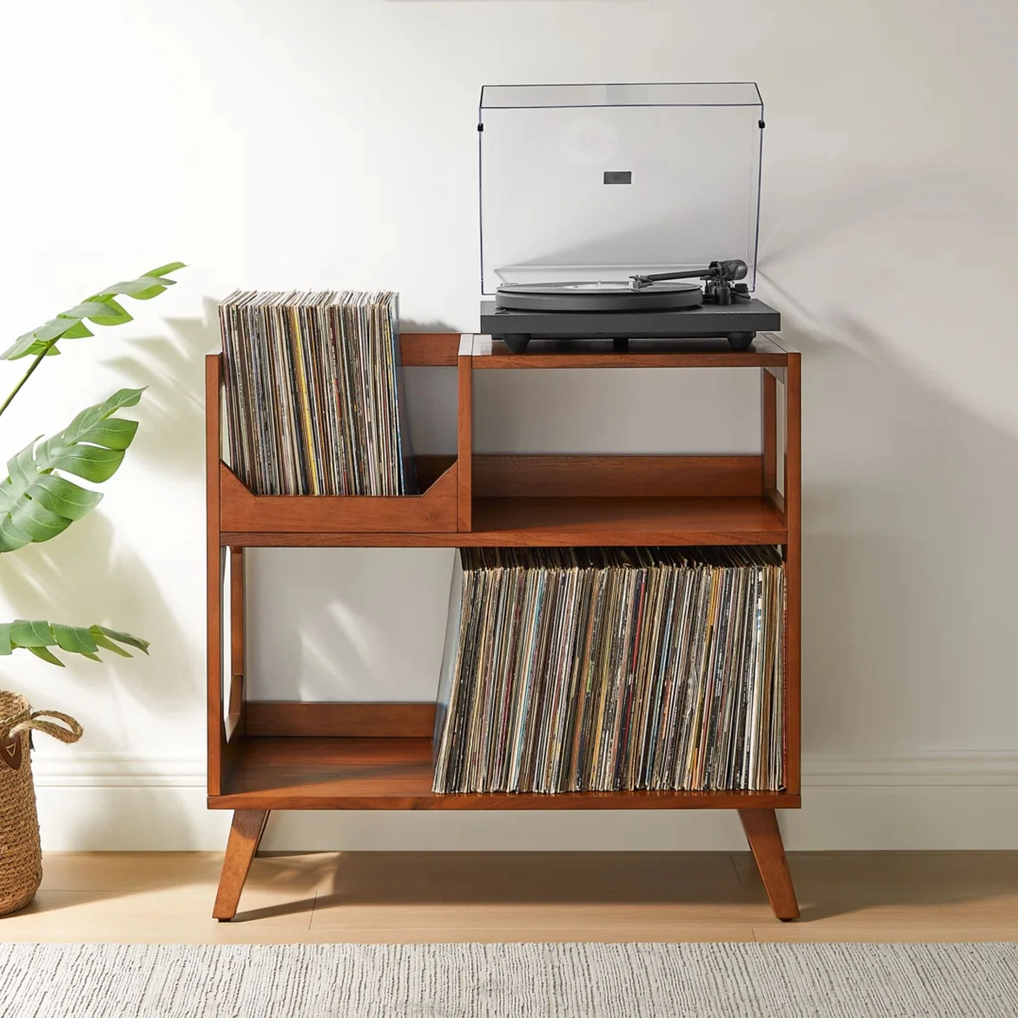 Wood mid-century modern open shelf