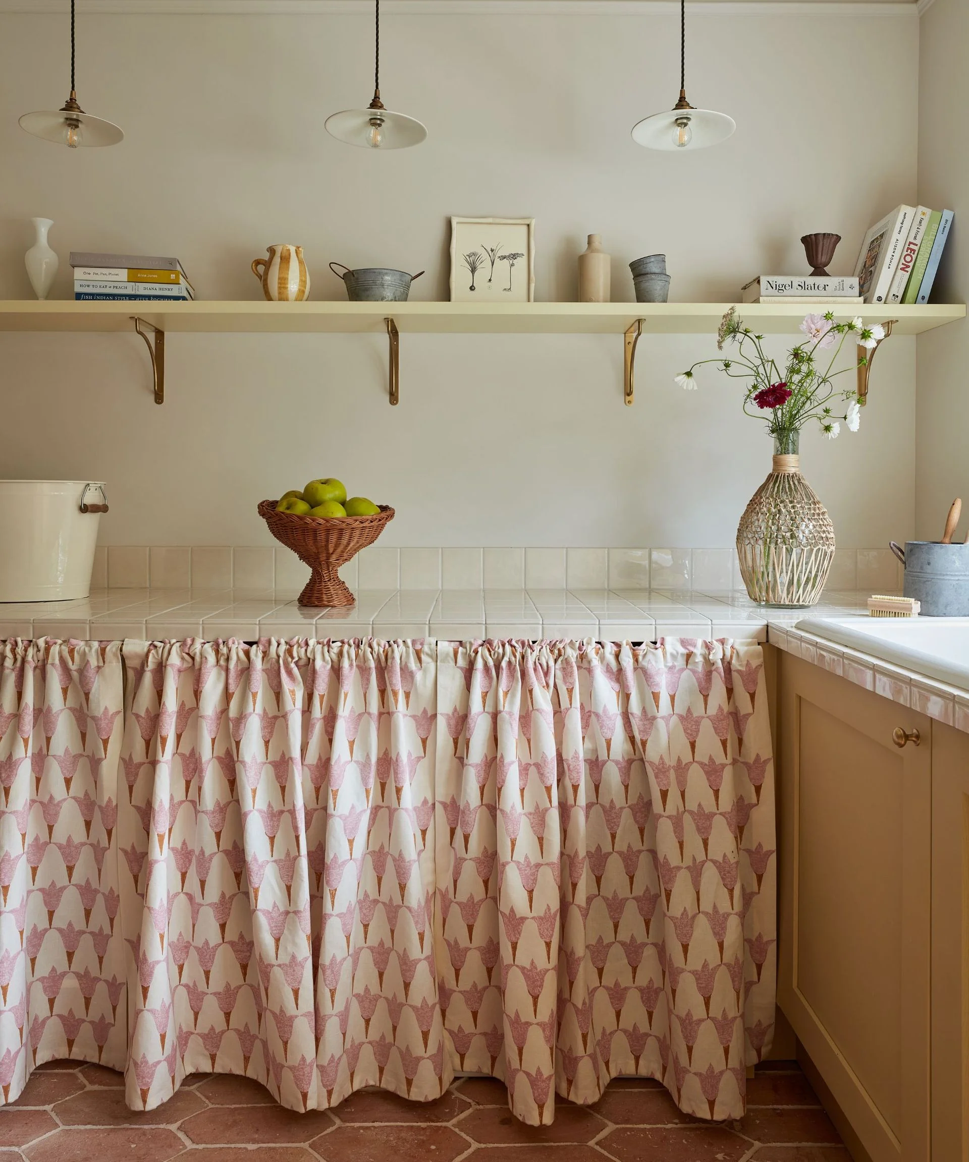Rustic kitchen with curtain skirt