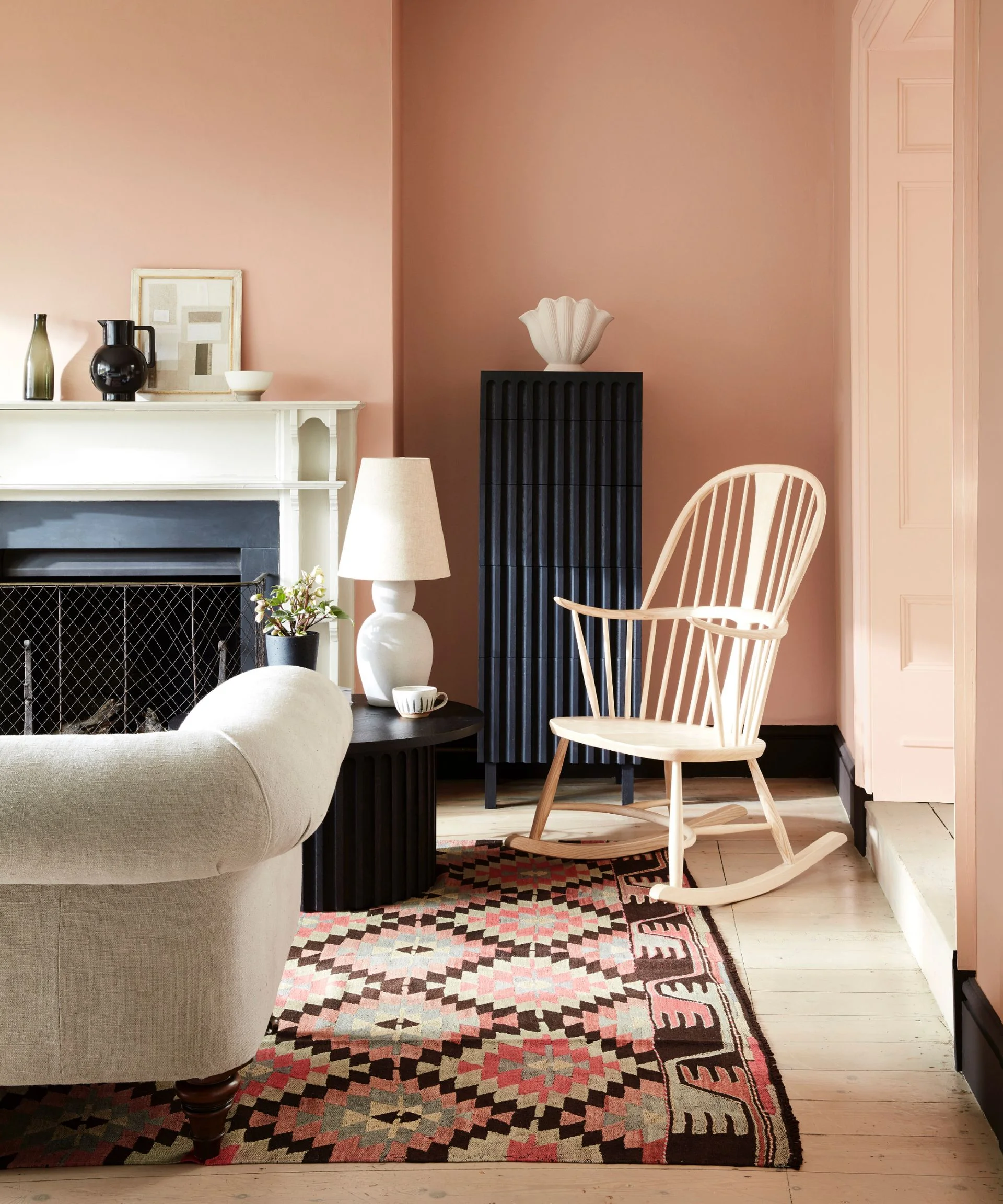 blush pink living room