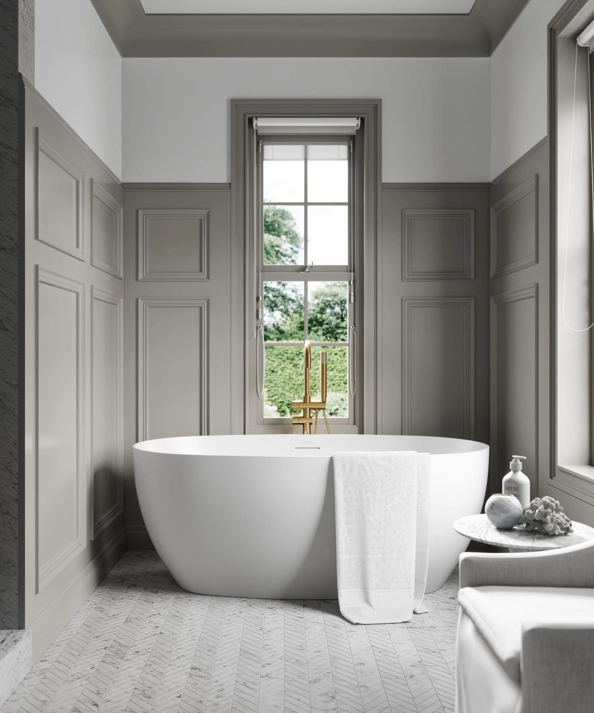Grey and white traditional bathroom