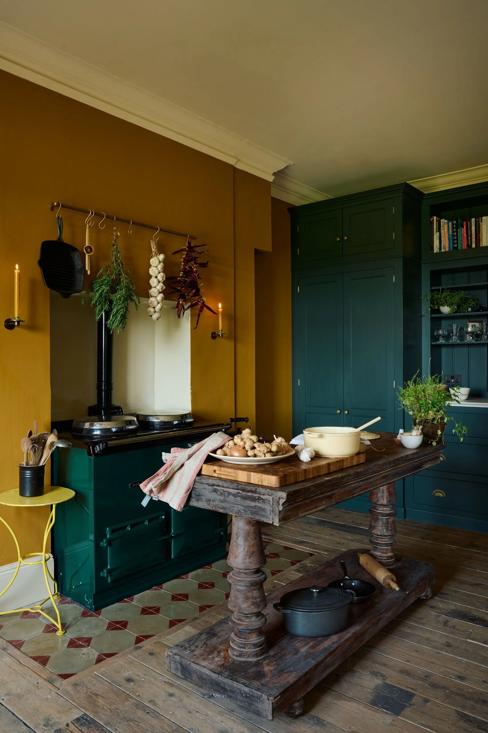 A traditional kitchen with antique wood