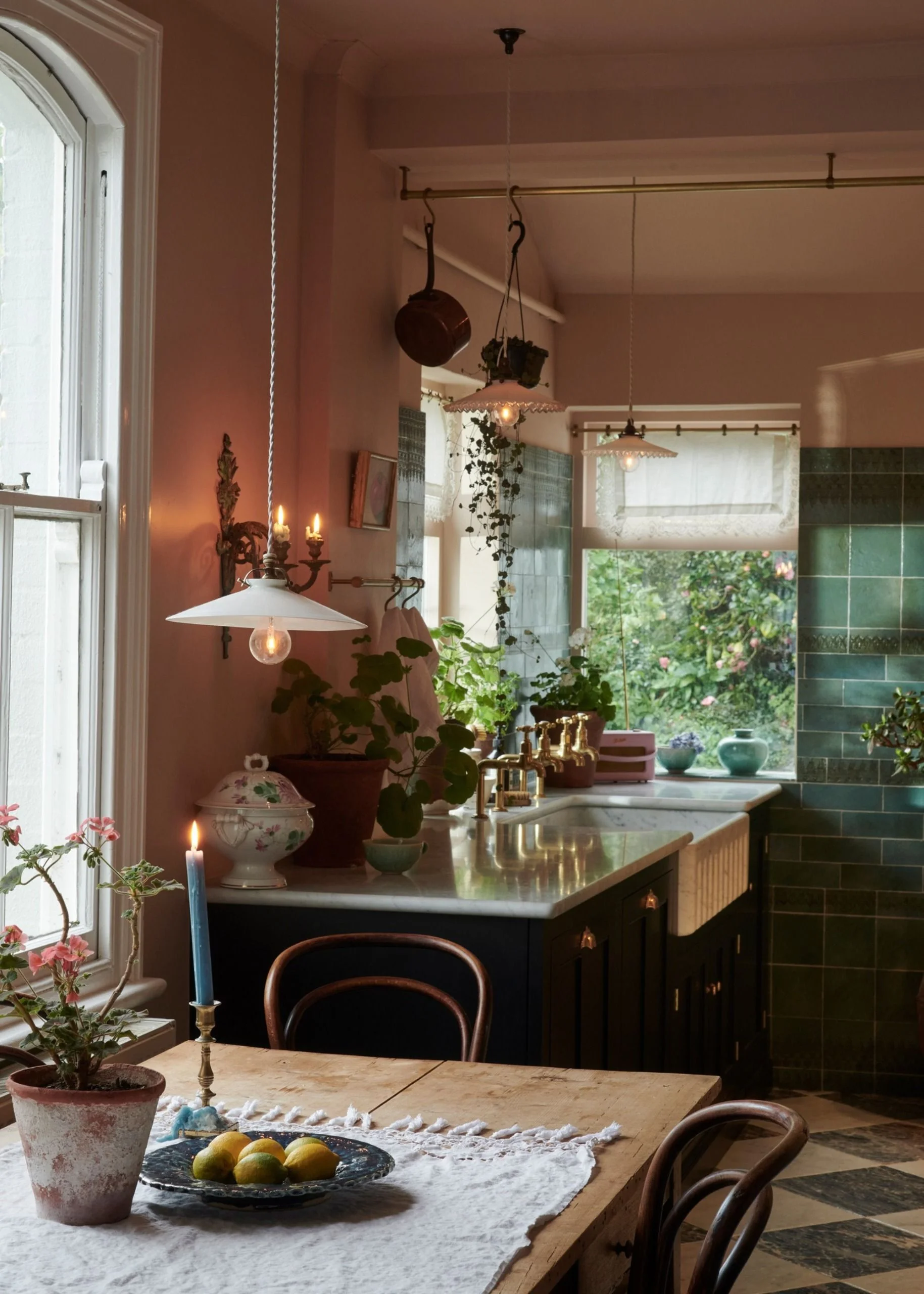 A traditional kitchen with candlelight