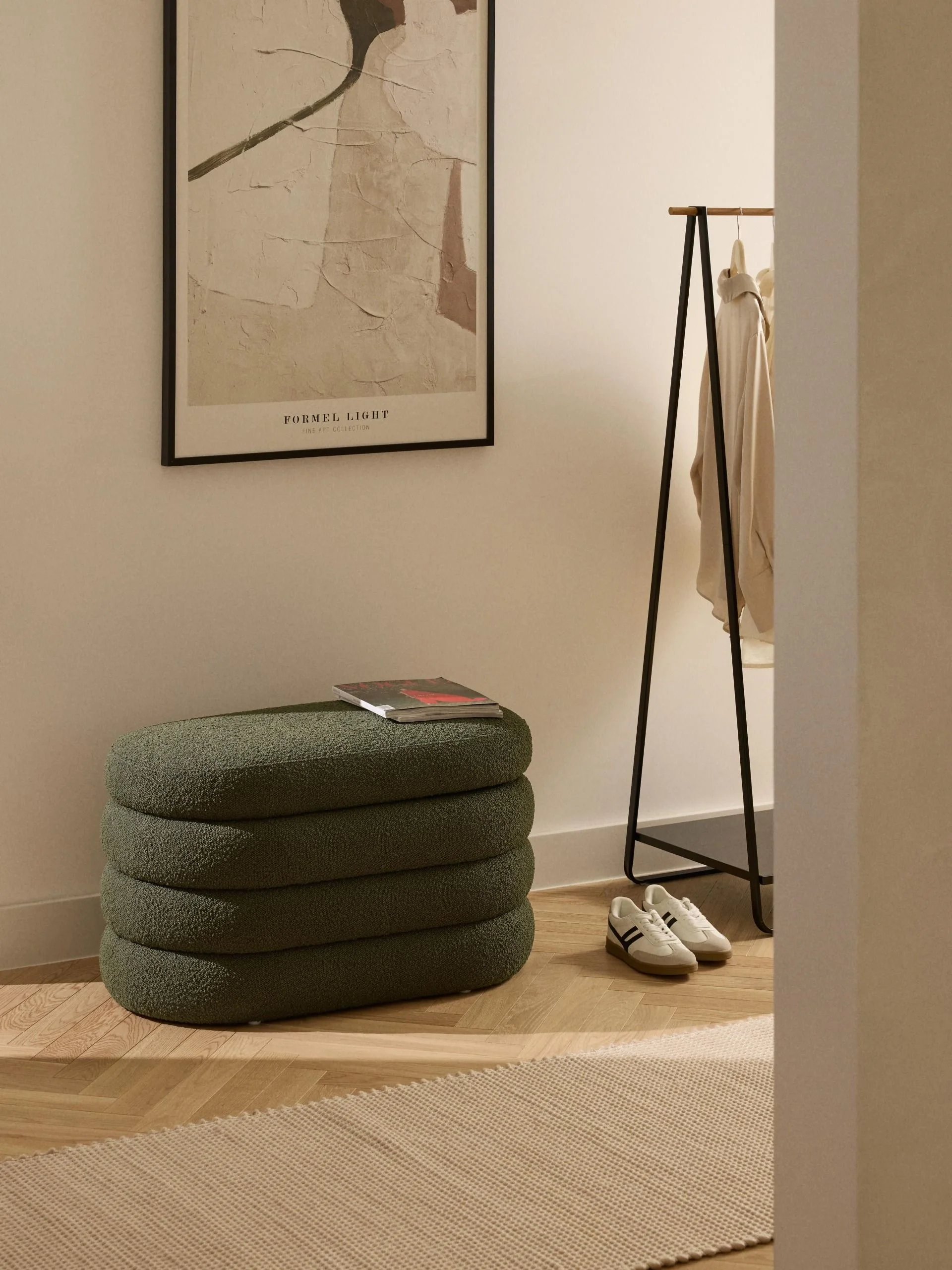 Small Bouclé Upholstered Bench Alto With Storage Space