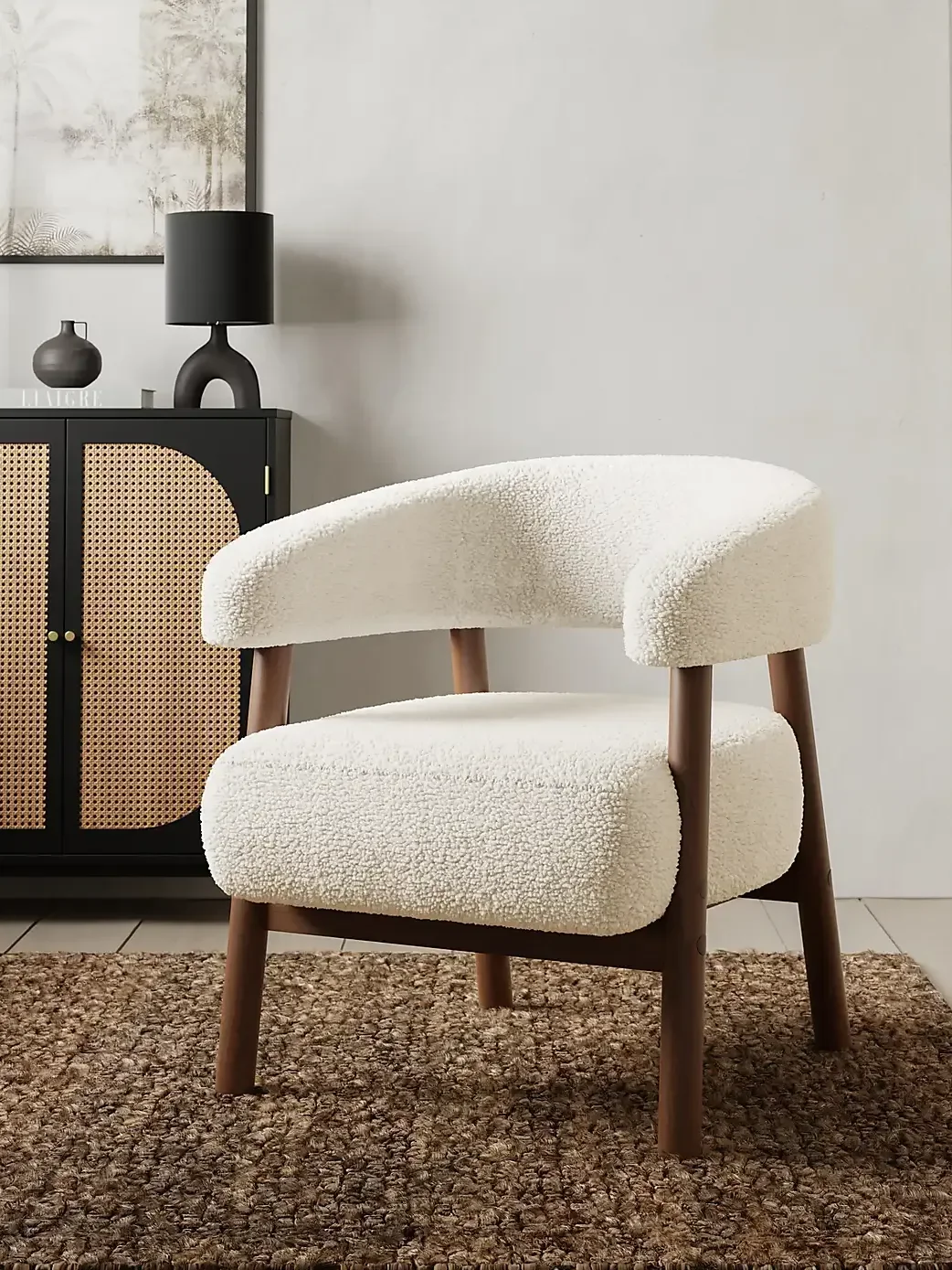 Dunelm, Cleo Curved Ivory Sherpa Accent Chair