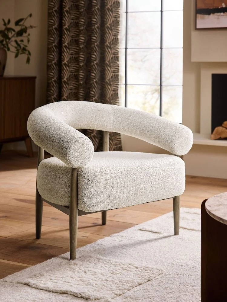 Next, Casual Boucle Light Natural Aire Wooden Accent Chair