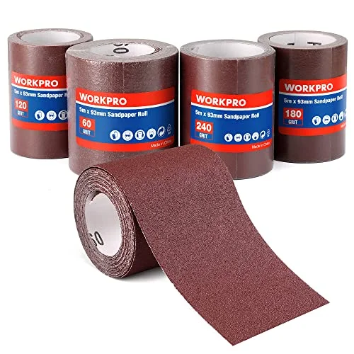 Workpro 4-Roll Sandpaper Roll Set, 93 Mm X 5 M Sanding Paper