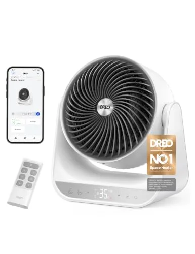 Dreo Smart Whole Room Heater 714s, 60° Vertical & 90° Horizontal 3d Oscillating Heating, 12 Ft/s Long-Range Circulator, 3 Heat & 3 Fan Settings, Space Heaters for Indoor Use, Bedroom, Office, White