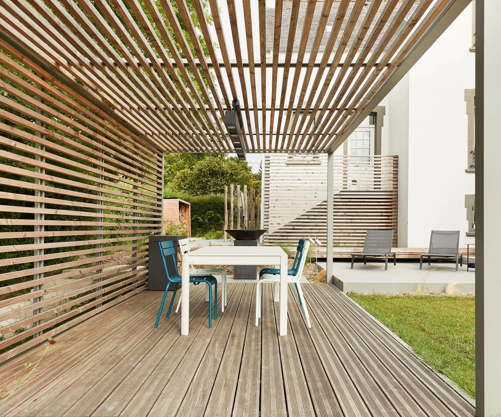 wooden deck with pergola and brise soleil shading