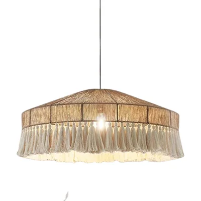 woven pendant light with tassles
