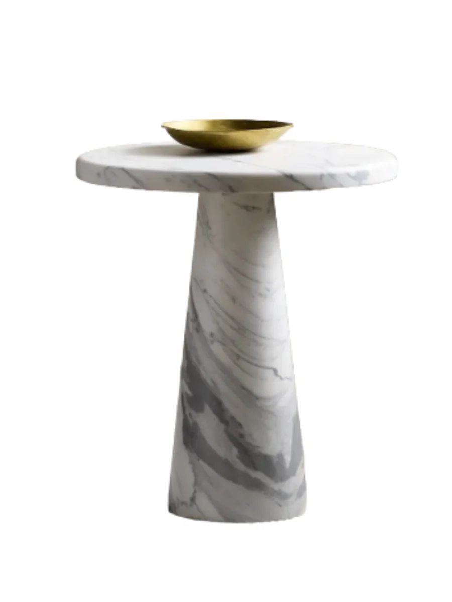 Italian Marble Pedestal End Table in White