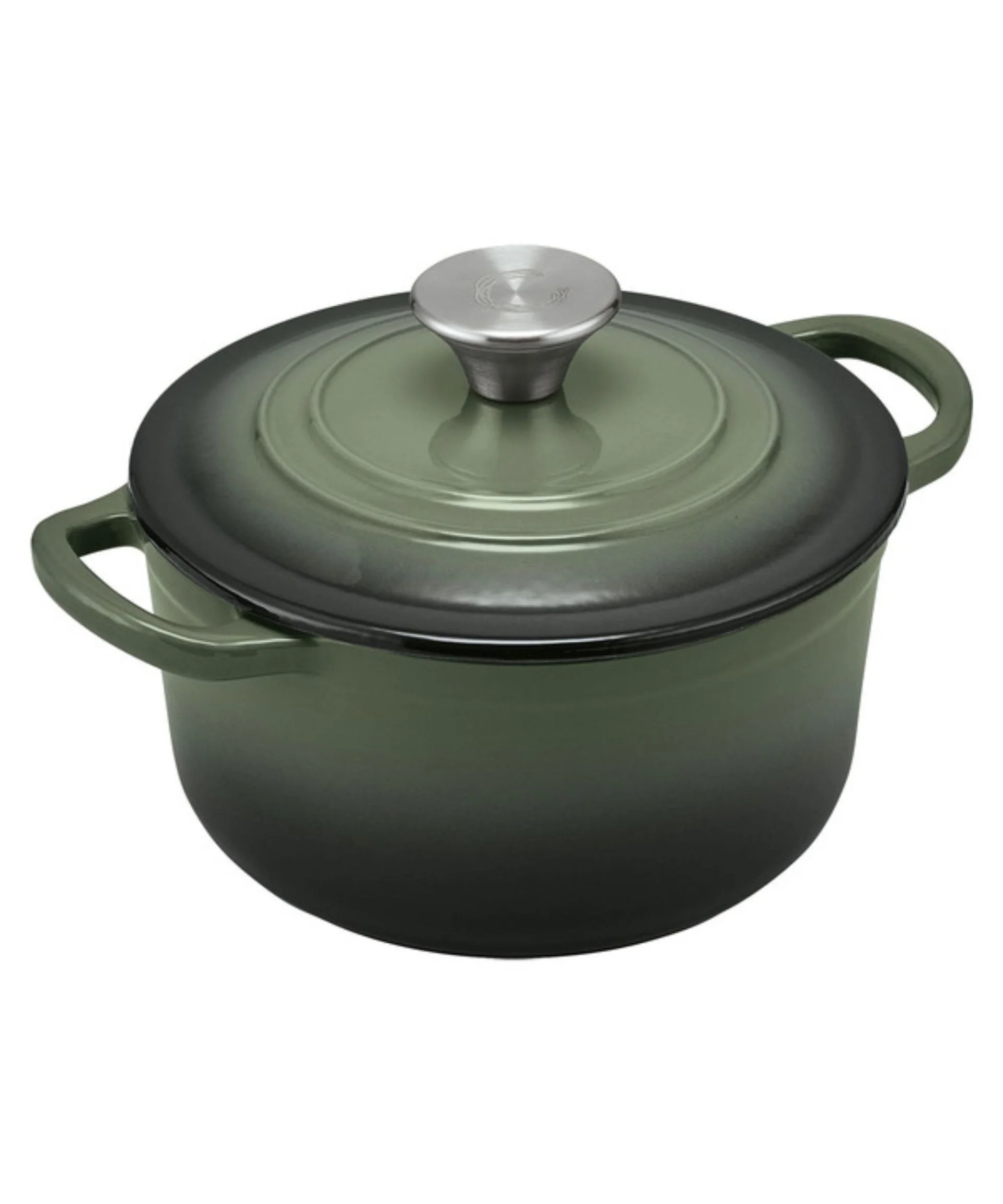 A cast iron Dutch oven in green