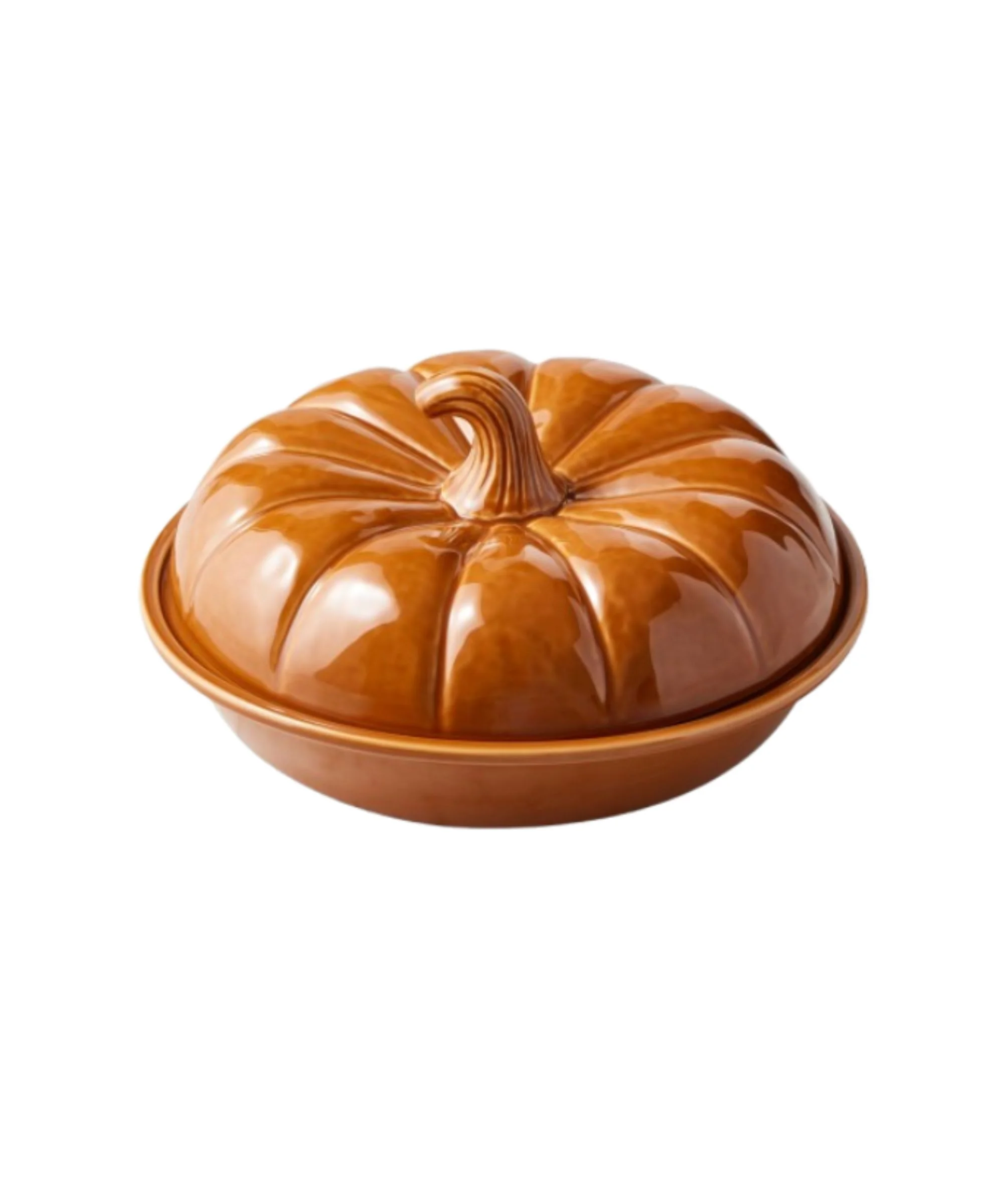 An orange pie dish with lid