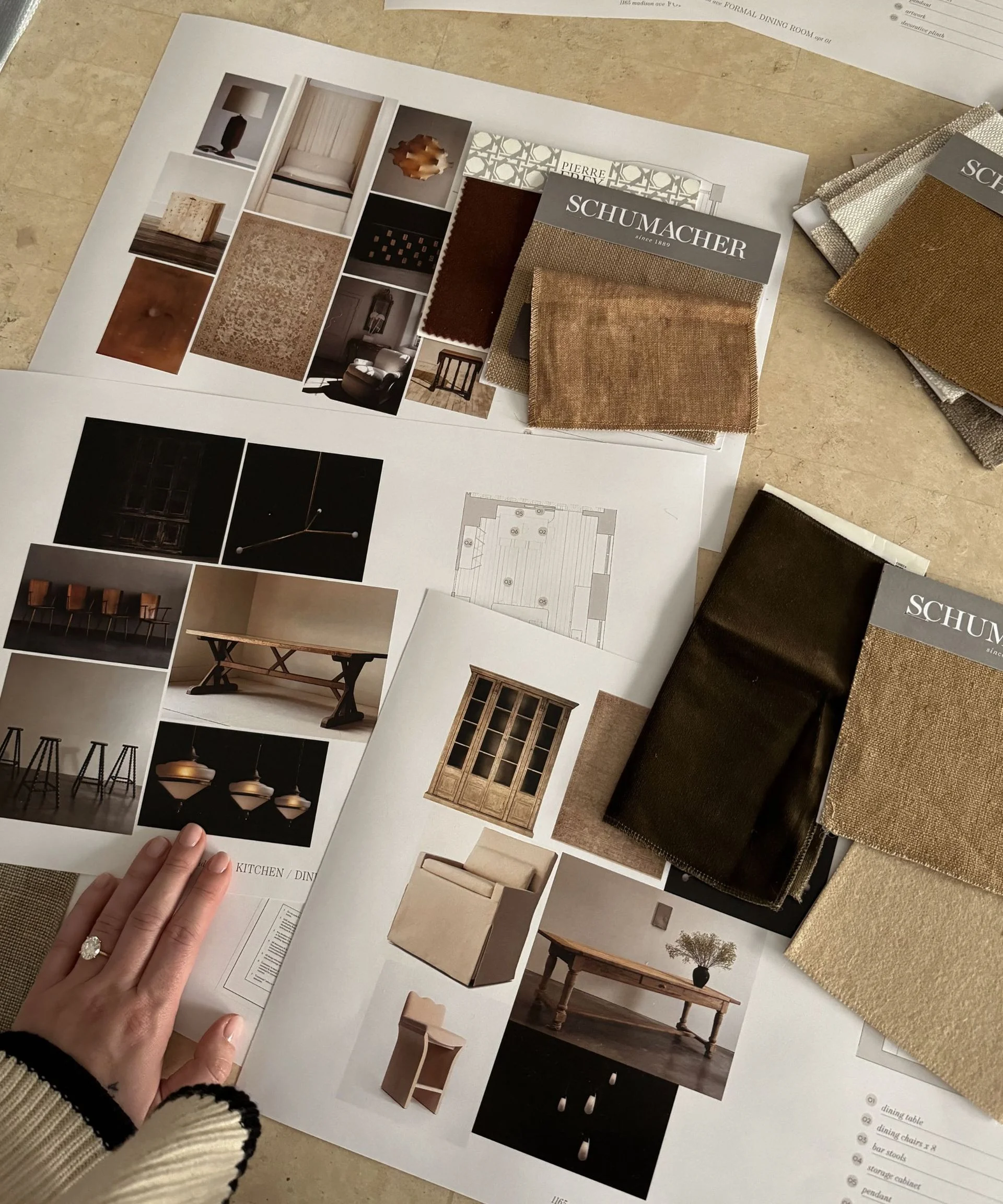 Close-up of an interior designer's moodboard