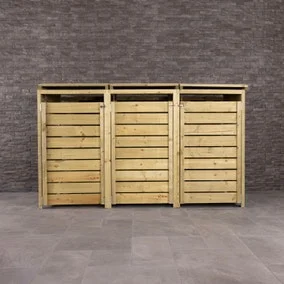 Charles Bentley Wide Panel Wooden Triple Bin Store