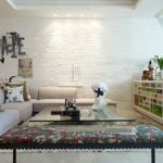 living room white brick wall