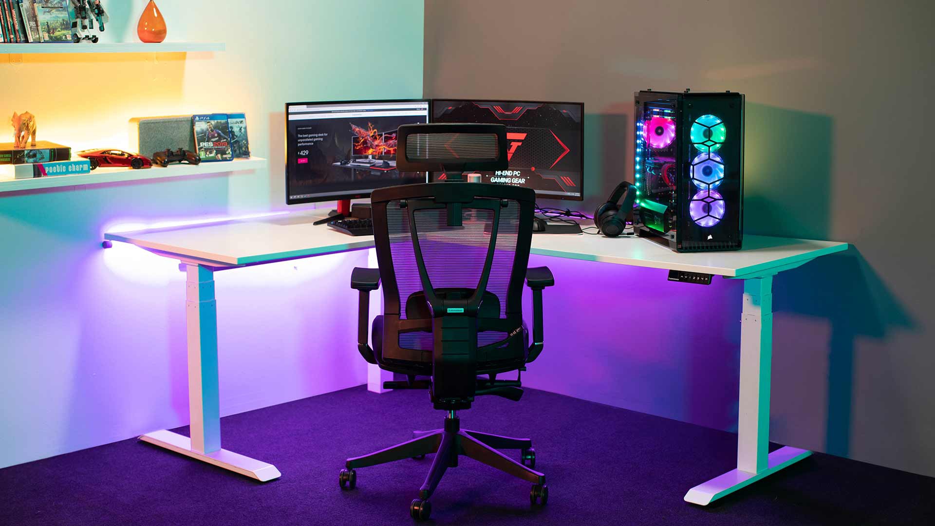 Curved Custom Gaming Desk Setup 