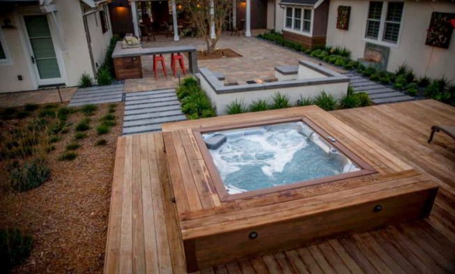 Rustic Elevated Hot Tub Deck - GRIP ELEMENTS