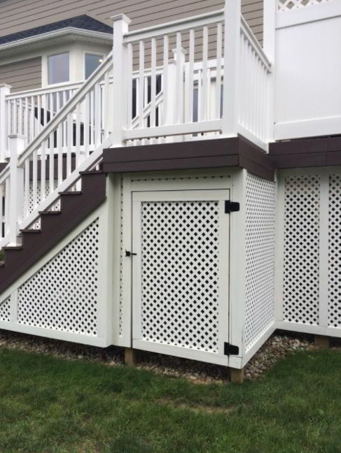 White Lattice Skirting with a Door