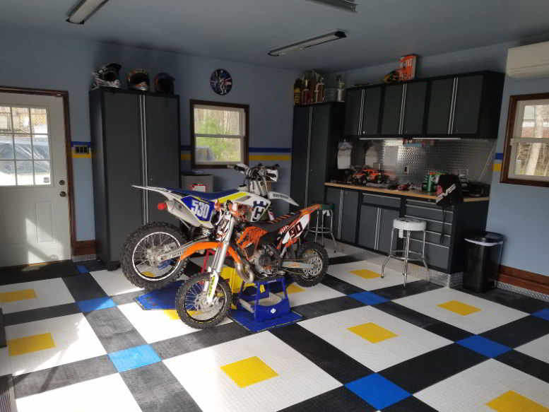 Colorful Motorcycle Garage Design