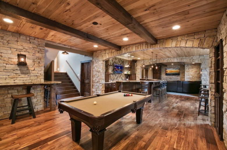 Rustic Basement with Low Ceiling