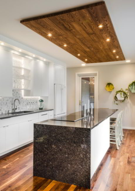 Wooden Ceiling Panel with Recessed Light Fixtures