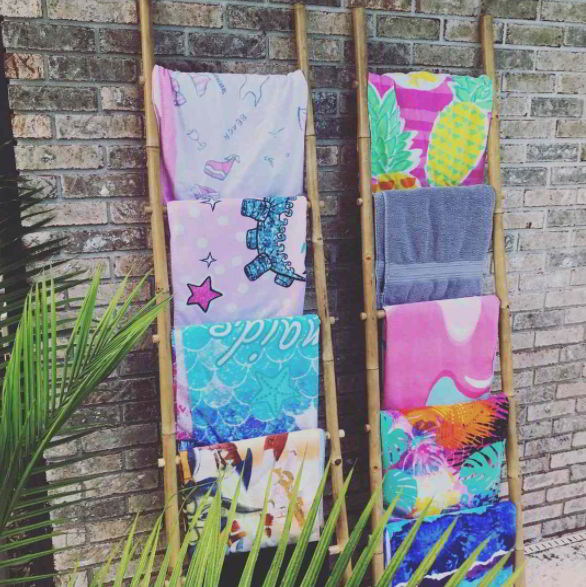 Bamboo Pool Towel Ladder Storage