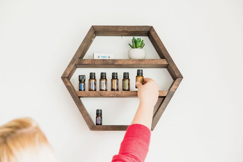 Wooden hexagonal shelf