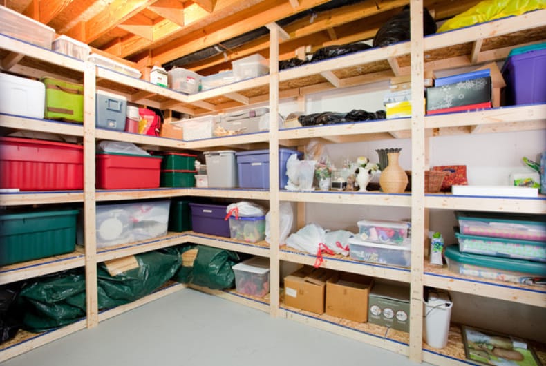 Wooden shelves for basement