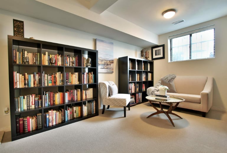 basement library design ideas