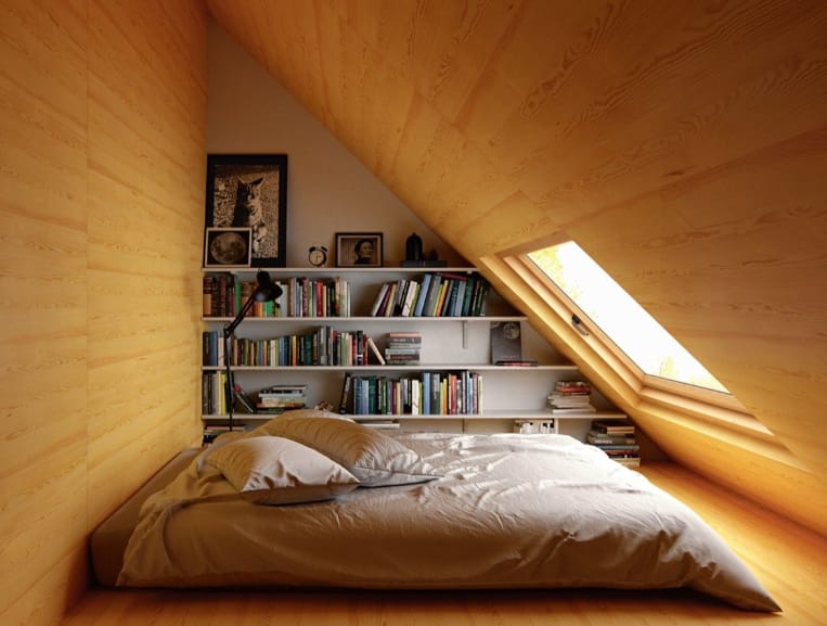 small low sloped ceiling bedroom
