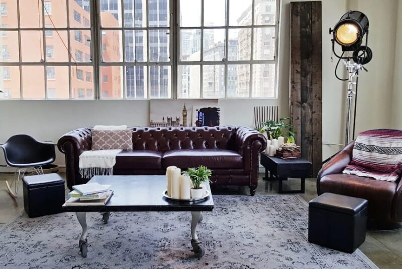 Semi-Industrial Living Room with A Luxurious Sofa and Lounger