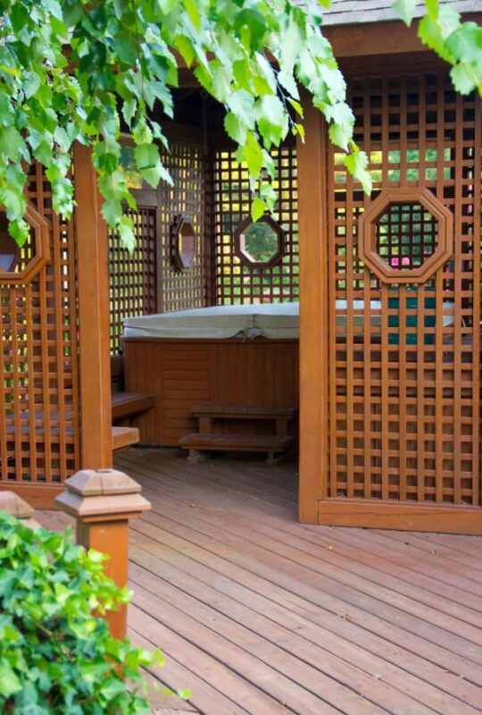 Outdoor Hot Tub with a Sliding Door