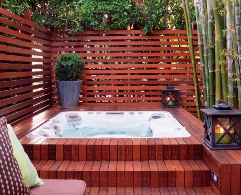 Permanent Outdoor Hot Tub with Fence