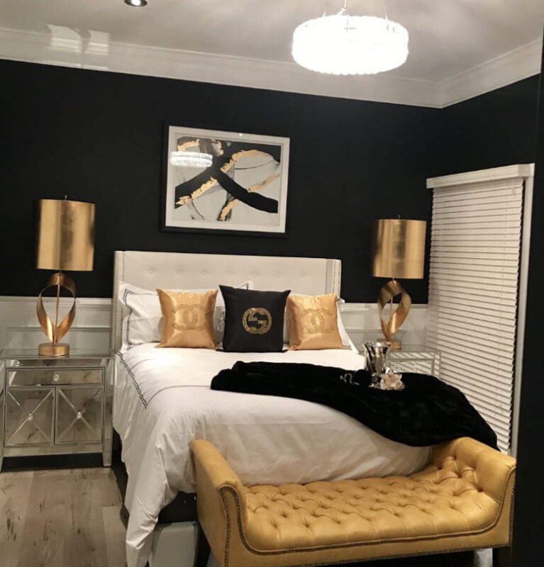 Classy Gold Bedside Lamps and Bed Bench