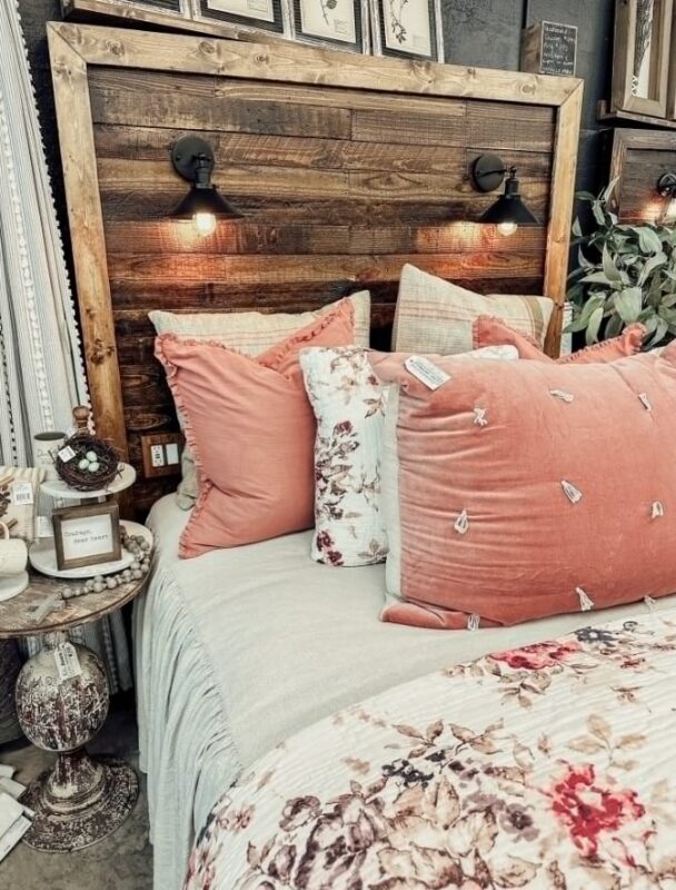 Rustic Headboard with Sconces