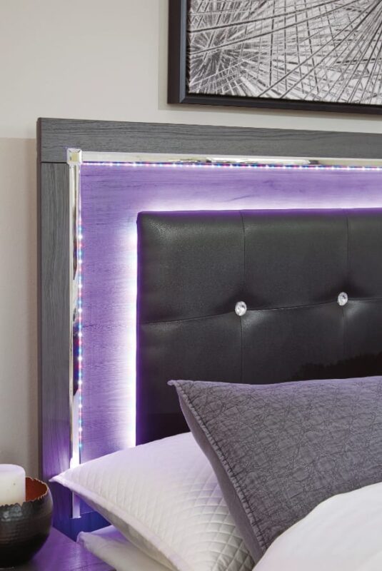Wooden Headboard with Grey LED Light Strips