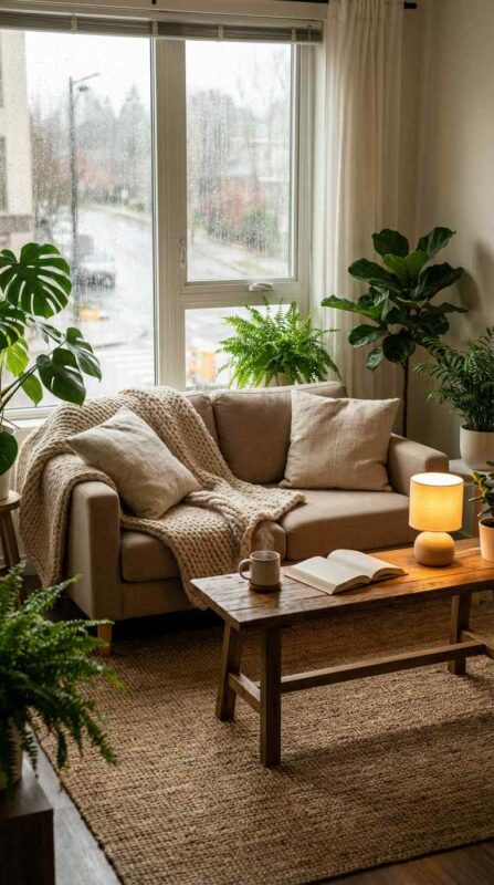 Rainy Day Comfort with Layered Textiles