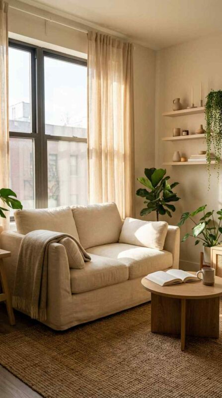 Sunlit Corner Styling with Soft Curtains