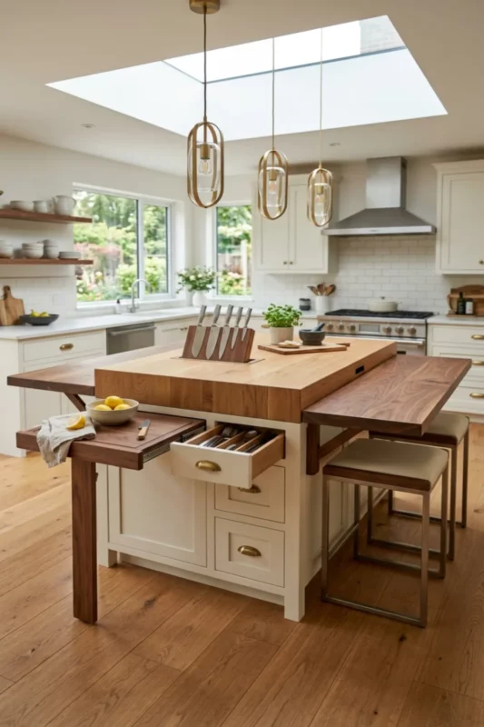 Expandable Fold-Out Island for Flexible Cooking Space