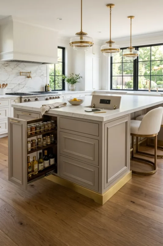 Hidden Drawer Storage Island With Custom Cabinet Look