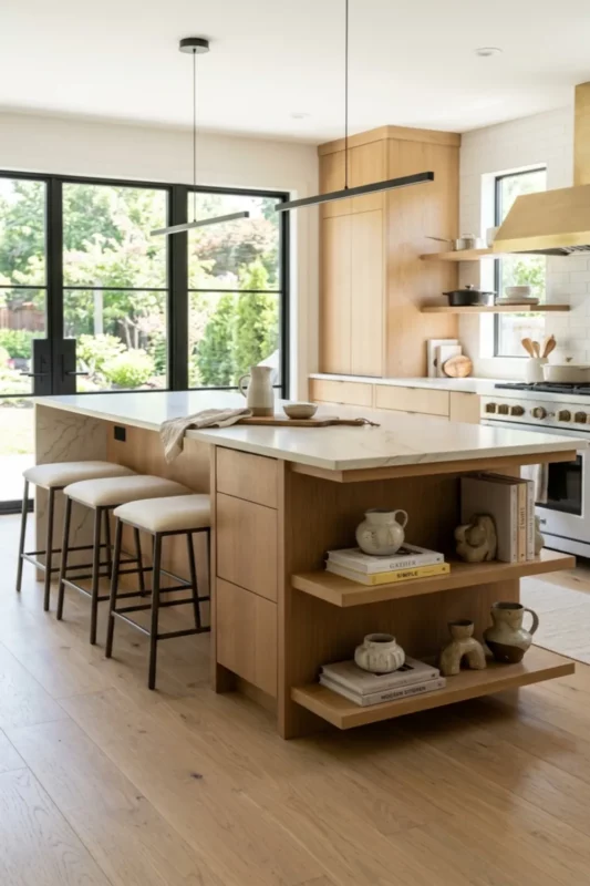 Floating Shelf Island With Clean Modern Lines