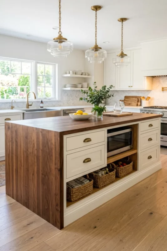 Stock Cabinet Kitchen Island With Custom Built-In Charm