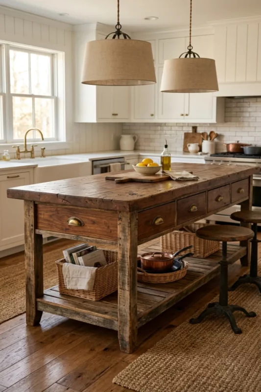 Vintage Workbench Turned Kitchen Island Centerpiece