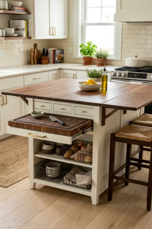 Compact Flip-Leaf Island for Small Kitchen Flexibility