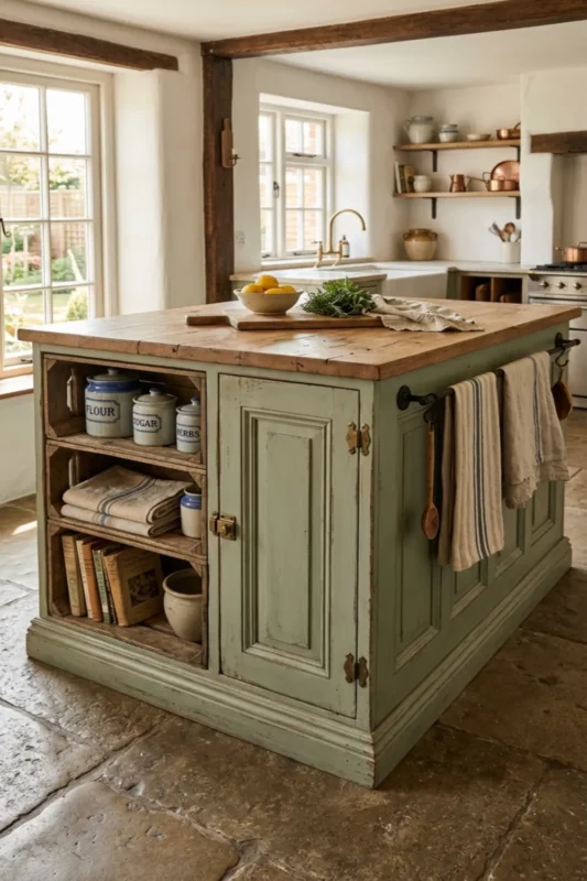 Salvaged Door Kitchen Island With Vintage Layers