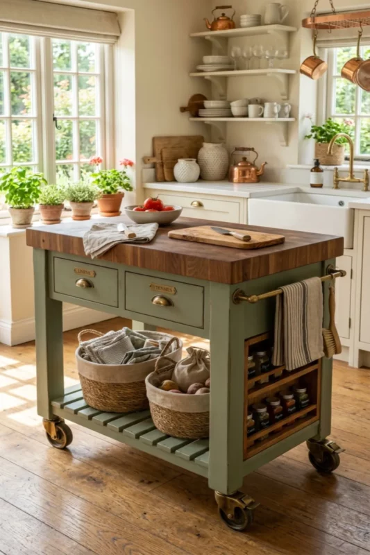 Rolling Butcher Block Island for Small Kitchens