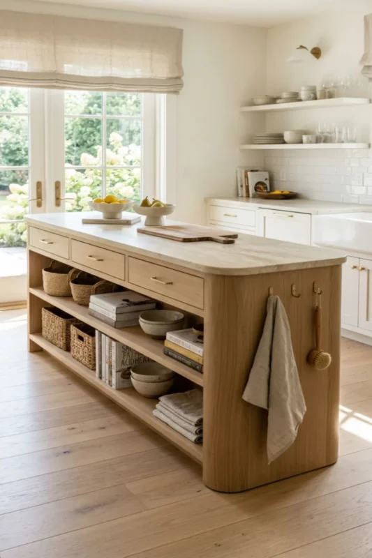 Slim Open Shelf Island for Narrow Kitchens