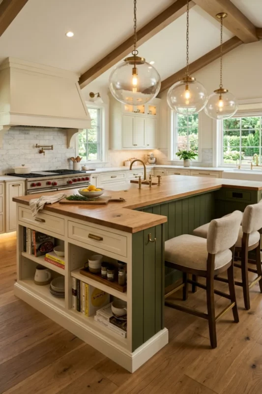 Two-Tone Kitchen Island With Built-In Seating Nook