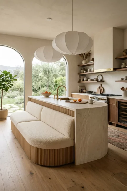 Curved Conversation Island With Soft Seating